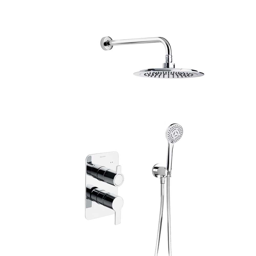 Blautherm, Breeam, conjunto monomando metálico empotrado de 2 vías con soporte, toma de agua, teleducha y rociador de Ø240 mm, Cromo