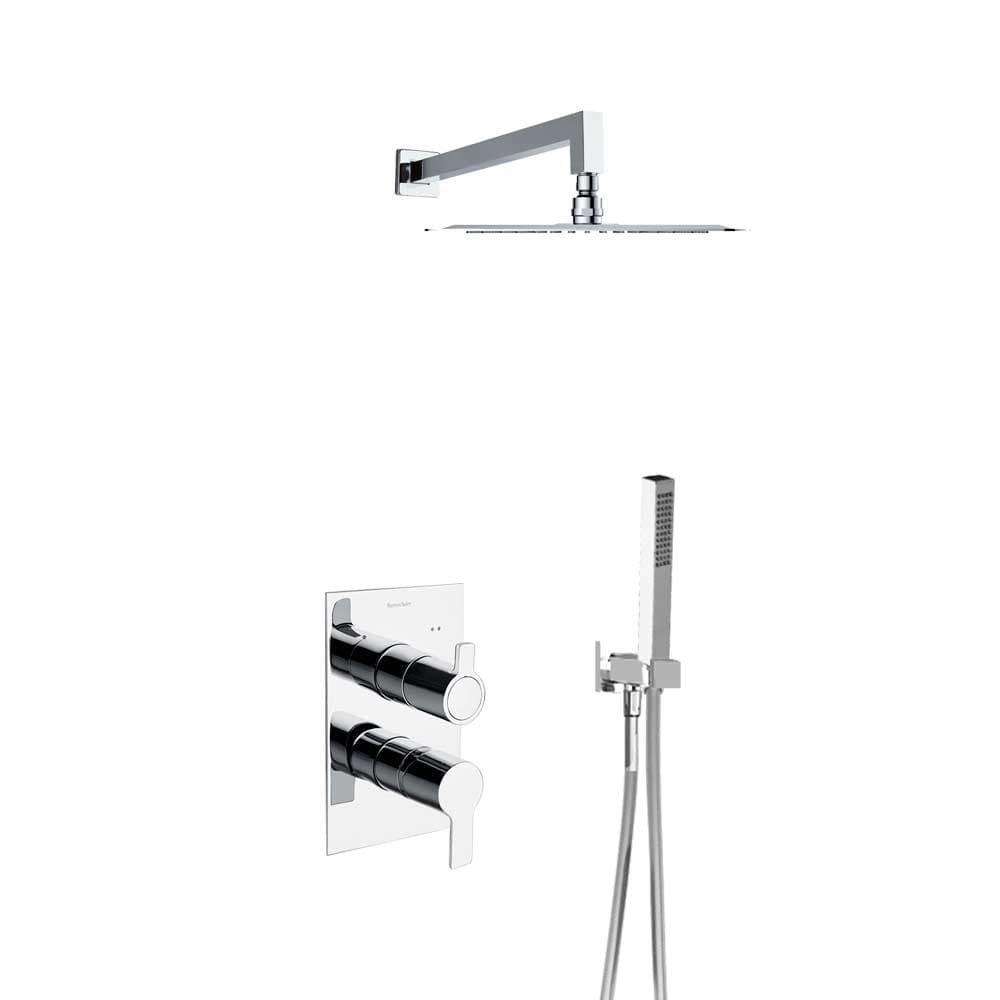 Blautherm, Breeam, conjunt termostàtic encastat metàl·lic de 2 vies amb suport, presa d'aigua, telèfon de dutxa i ruixador quadrat de 225 mm, 8L, crom