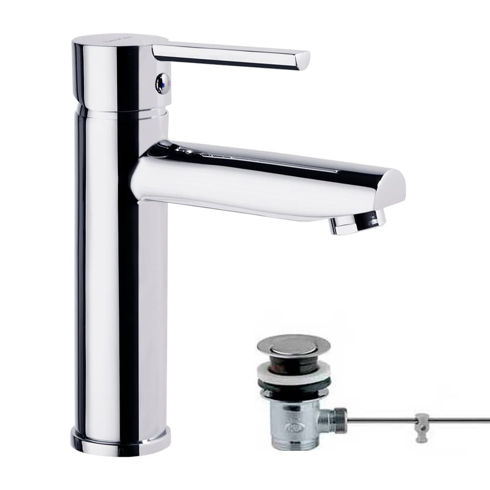 Drako, mitigeur de lavabo avec cartouche de 35 mm, système S2 et vidage automatique en laiton, Chromé