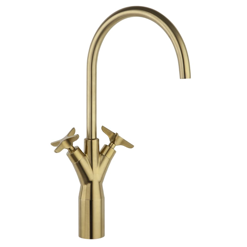 Adagio, Breeam, bimando de lavabo alto con caño de 190mm, Oro cepillado