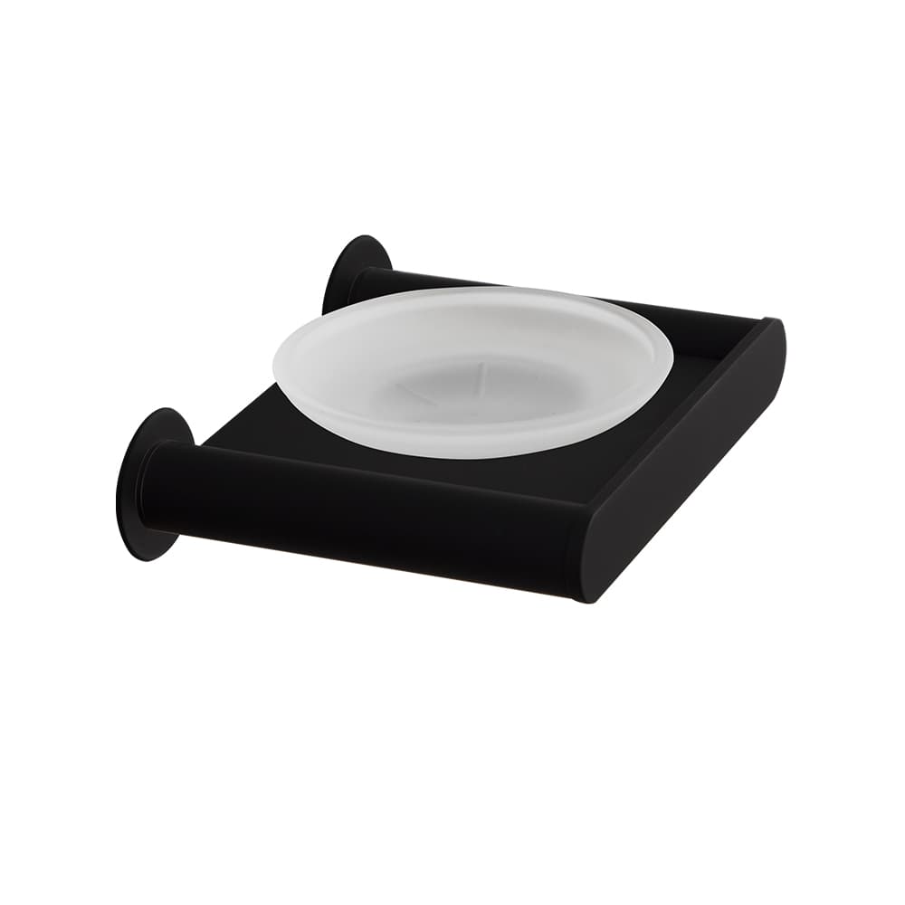 Ergos, Wand-Seifenhalter für das Bad mit dualem Montagesystem, Schwarz matt