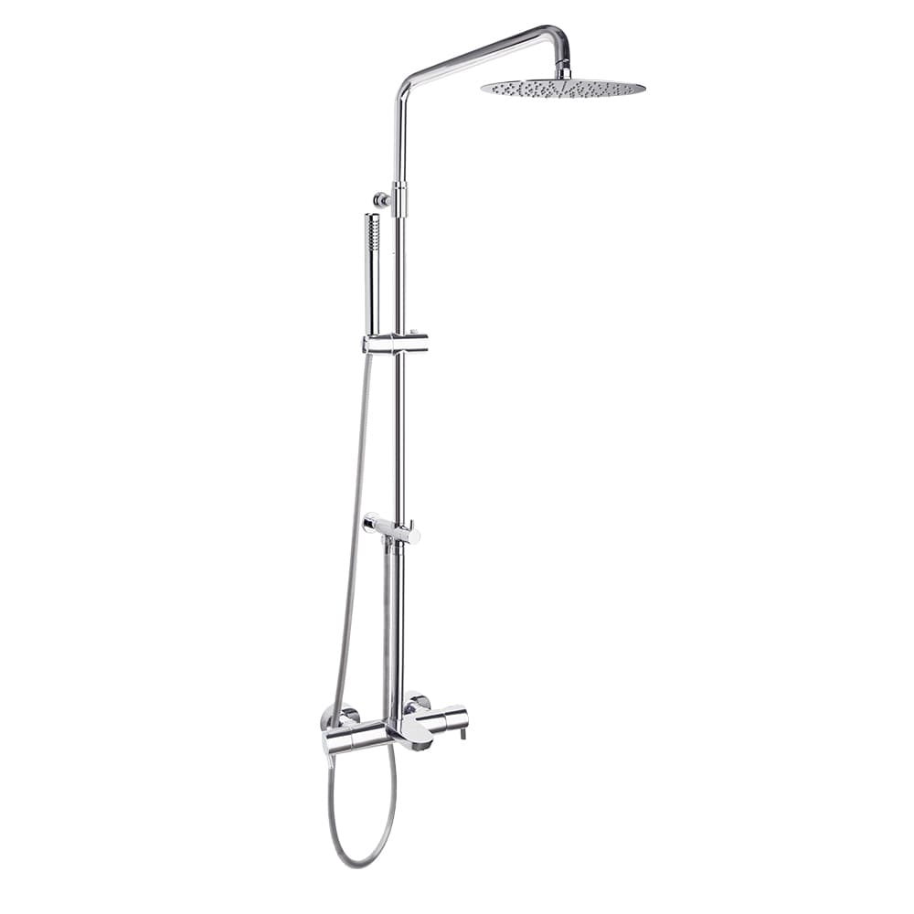 Drako, Teleskop-Wannen-Duschsystem mit Thermostat und Metall-Kopfbrause Ø300mm, Chrom