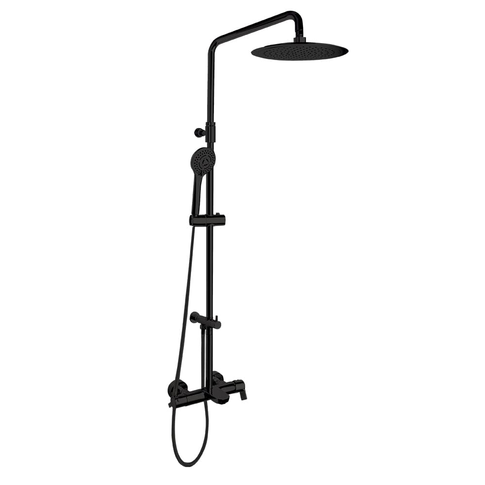 Blautherm, colonne bain-douche télescopique avec mitigeur, pomme de douche ronde de Ø300 mm, noir mat