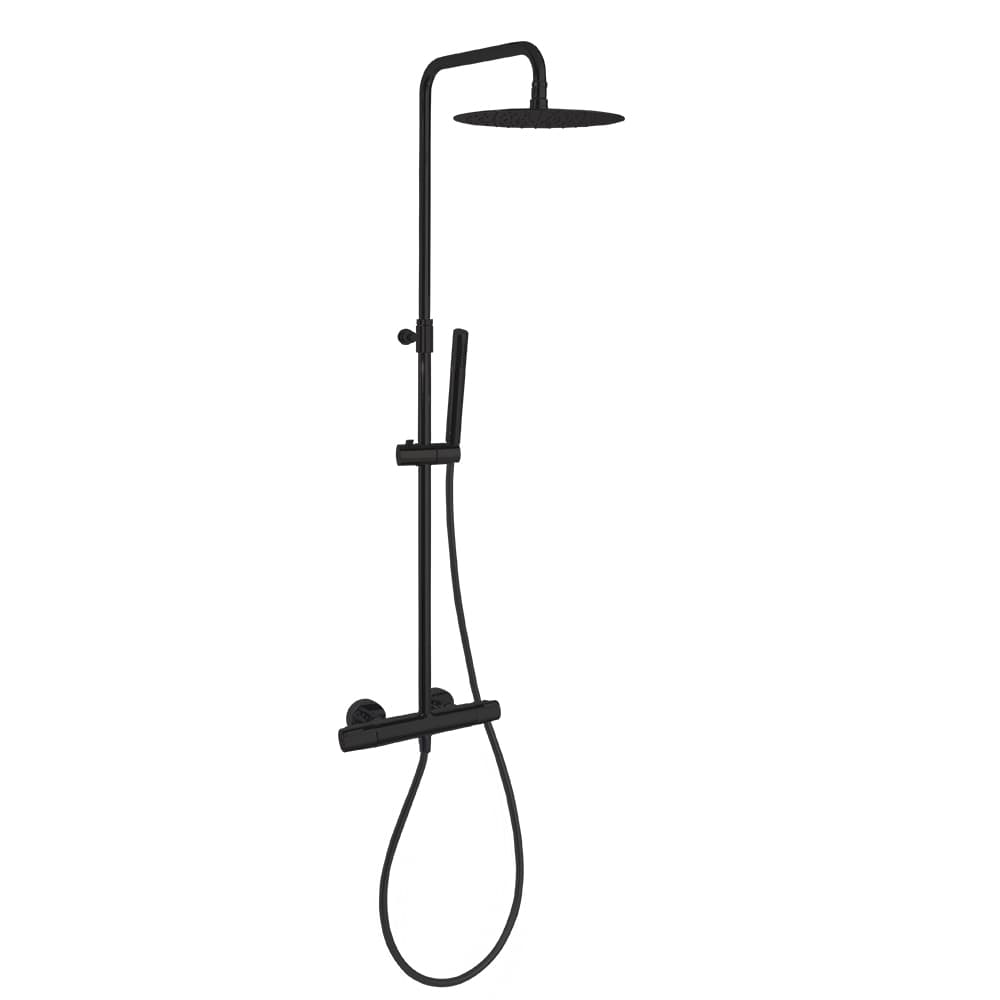 Tzar, columna telescópica termostática con rociador metálico de Ø250 mm, Negro mate