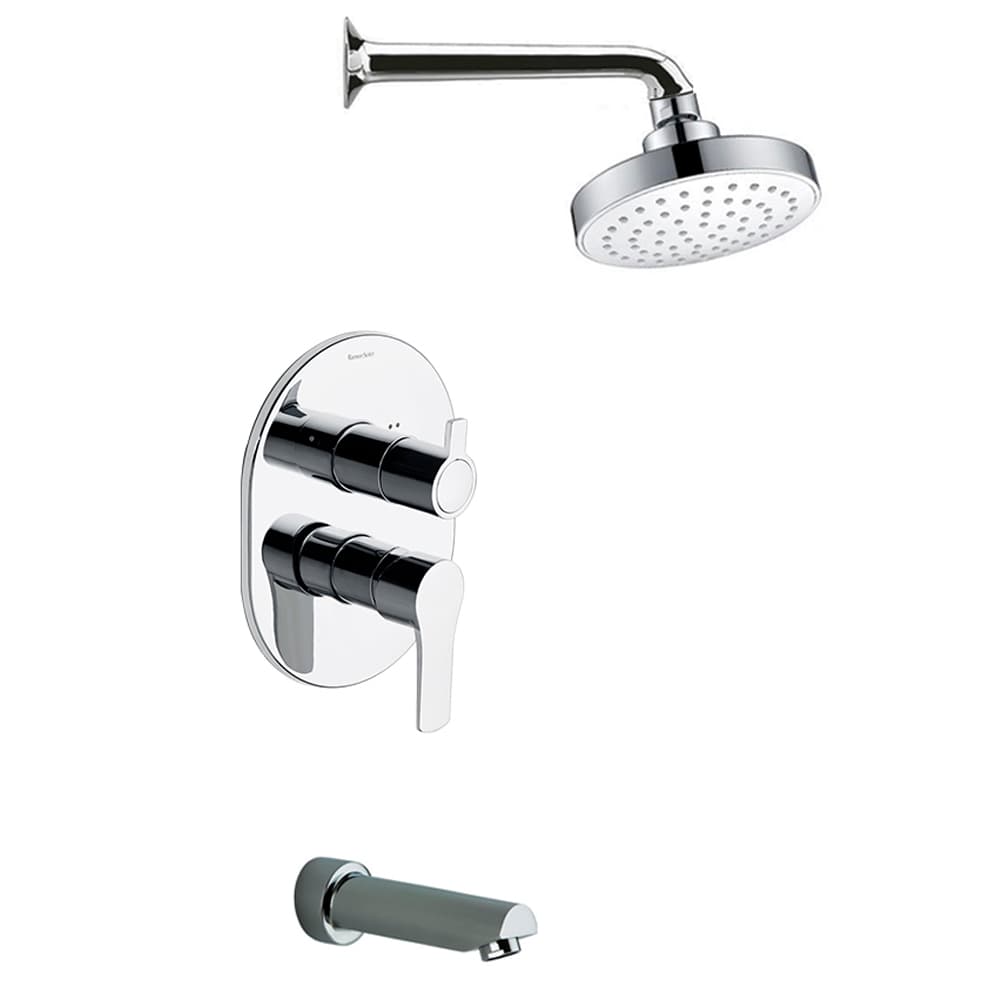 Titanium, ensemble mitigeur à encastrer métallique 2 voies avec bras, pomme de douche ABS 120 mm et bec de baignoire, chromé