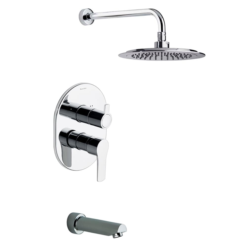 Titanium, ensemble mitigeur à encastrer métallique 2 voies avec bras, pomme de douche ABS de 240 mm et bec de baignoire, chromé