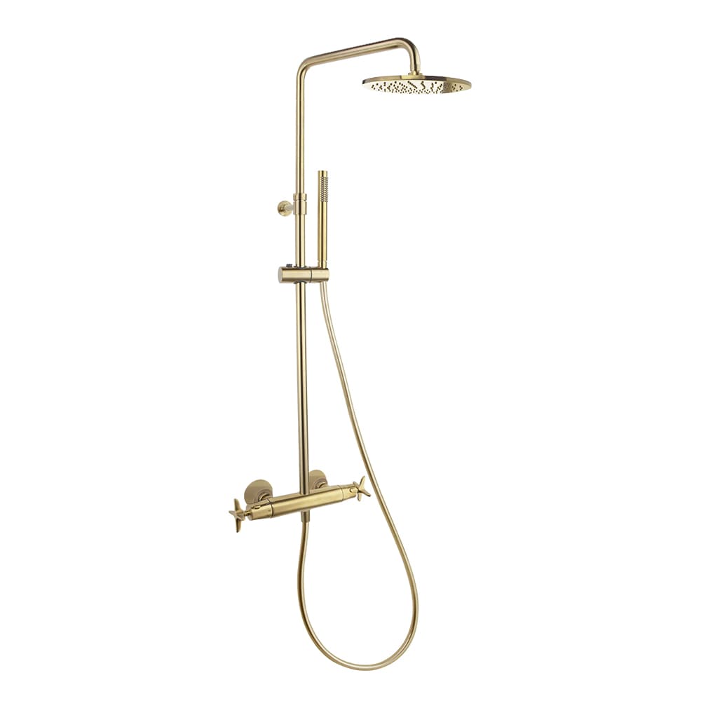 Adagio, columna telescópica termostática con ducha de mano y rociador de 300 mm, Oro cepillado