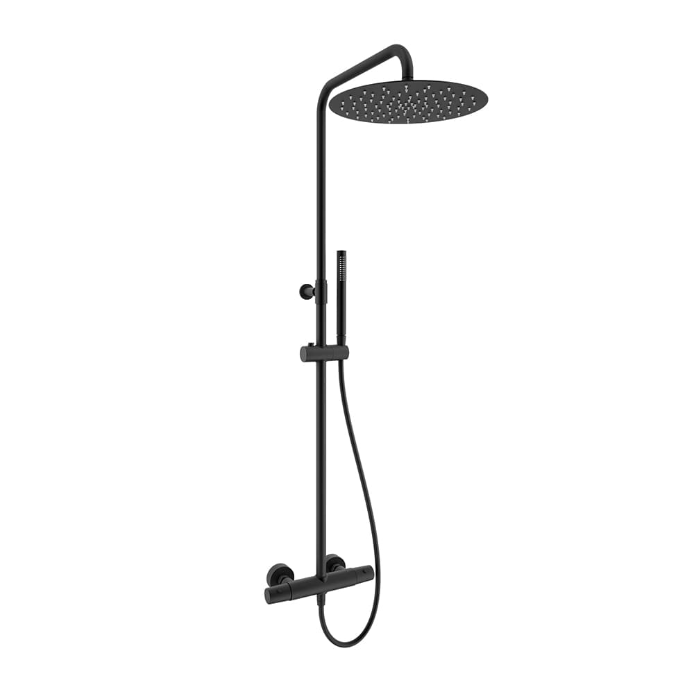 Tzar, Teleskop-Duschsystem mit Thermostat und Metall-Kopfbrause Ø300 mm, Schwarz matt