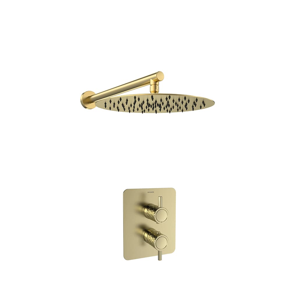 Odisea - joya, concealed 1-way thermostatic mixer set with Ø300 mm metal shower head, Brushed gold
