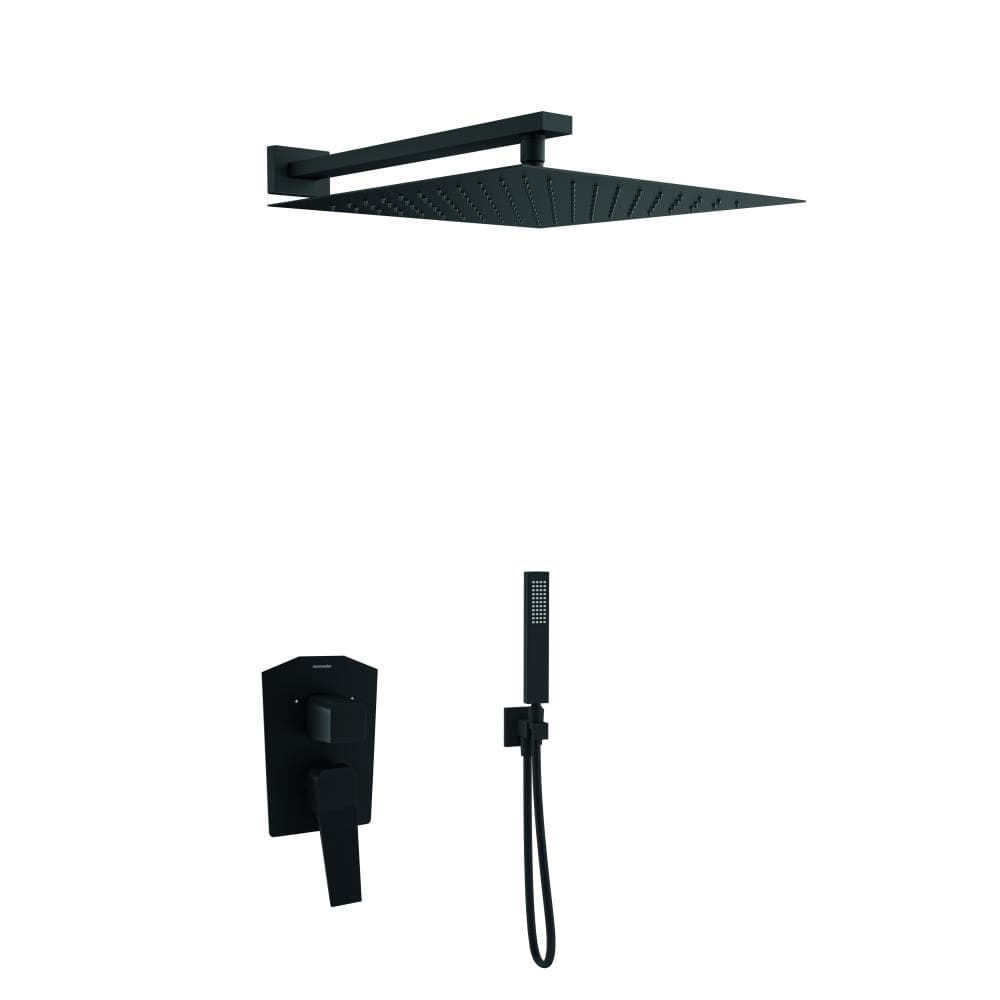 Prisma, conjunto de monomando de ducha empotrado 2 vías con rociador metálico 300mm, Negro mate