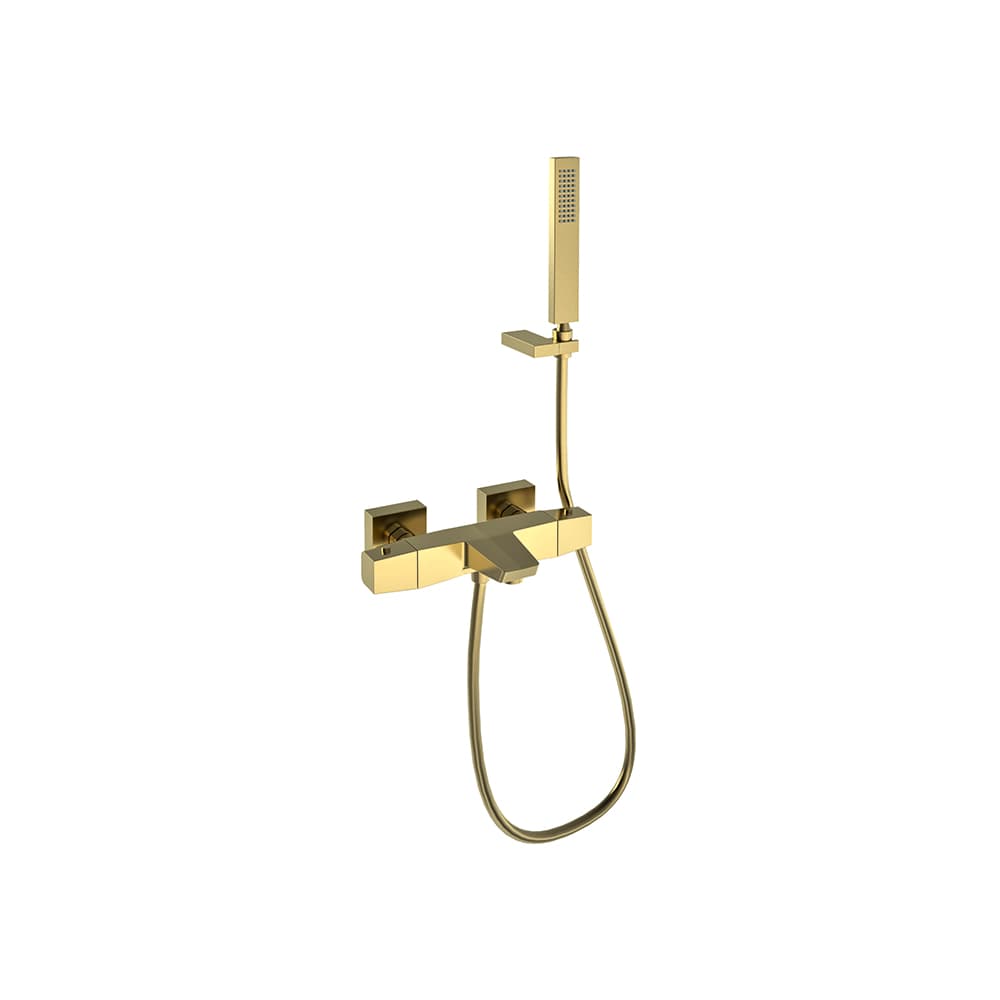 Prisma, thermostatic bath shower mixer with shower set, Brushed gold