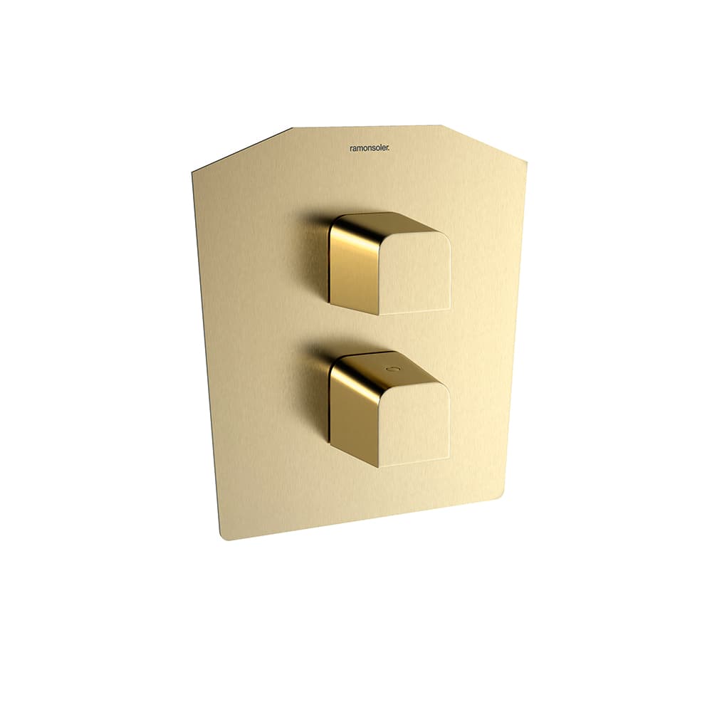 Prisma, termostático de ducha empotrado 1 vía con placa metálica, Oro cepillado
