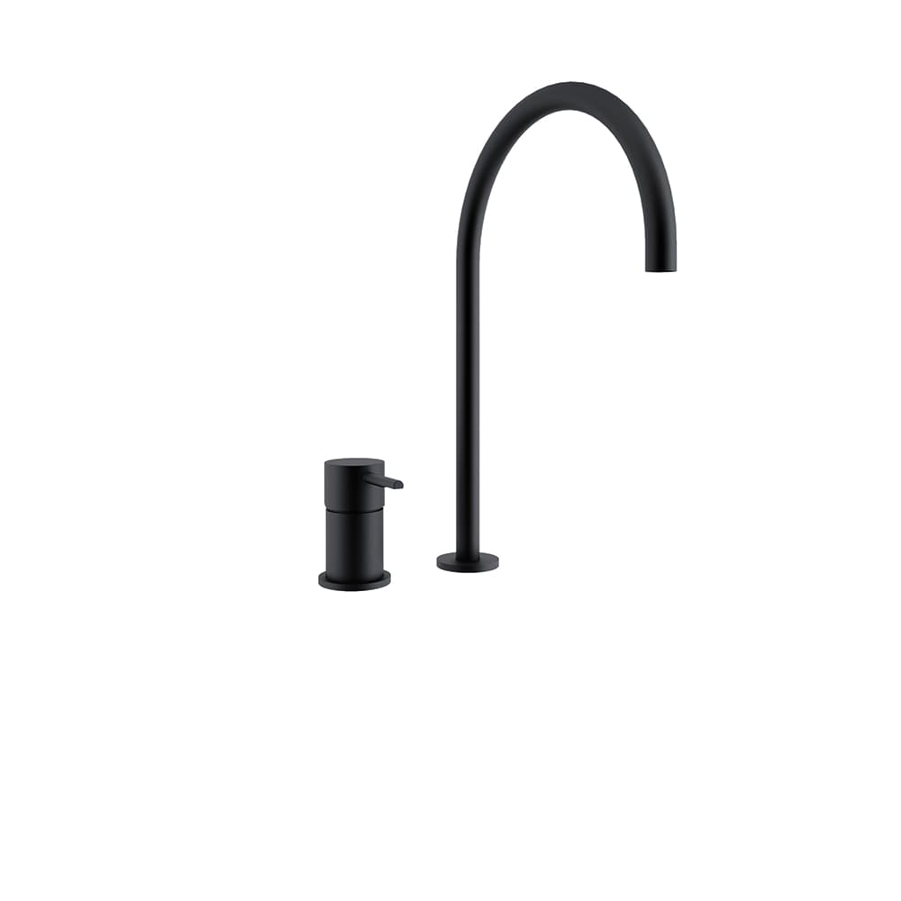 Odisea, Breeam, deck-mounted basin and sink mixer without hand spray, with 224mm high spout, Matt black