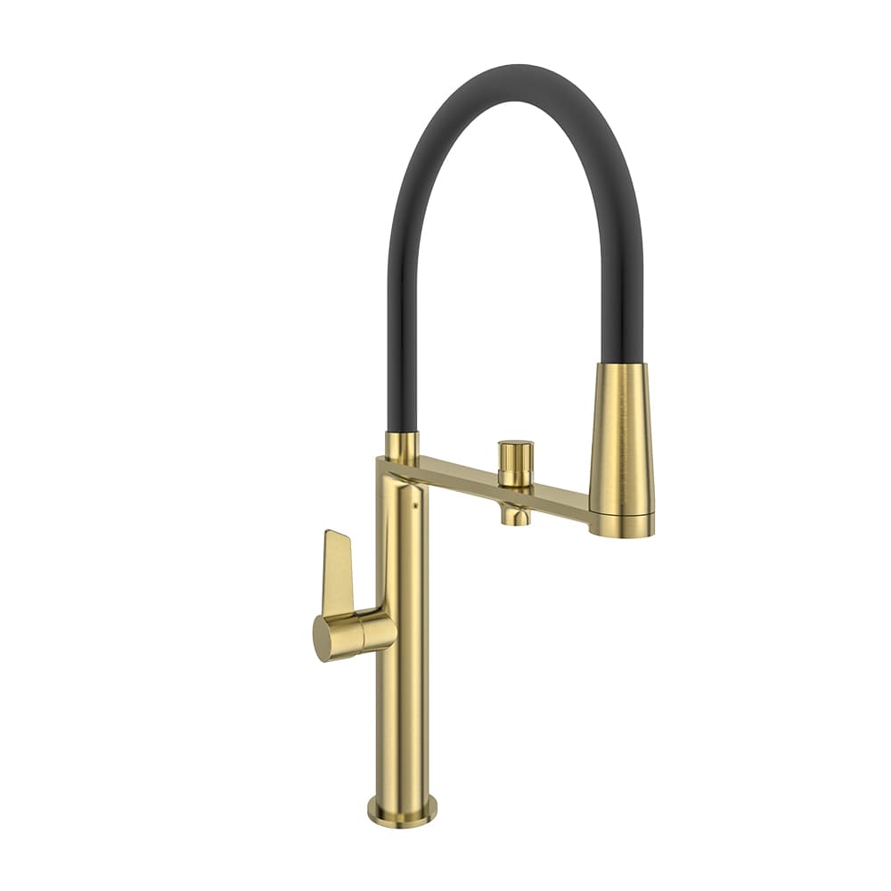 Kitchen, monomando de cocina profesional con circuito para agua purificada, Oro cepillado