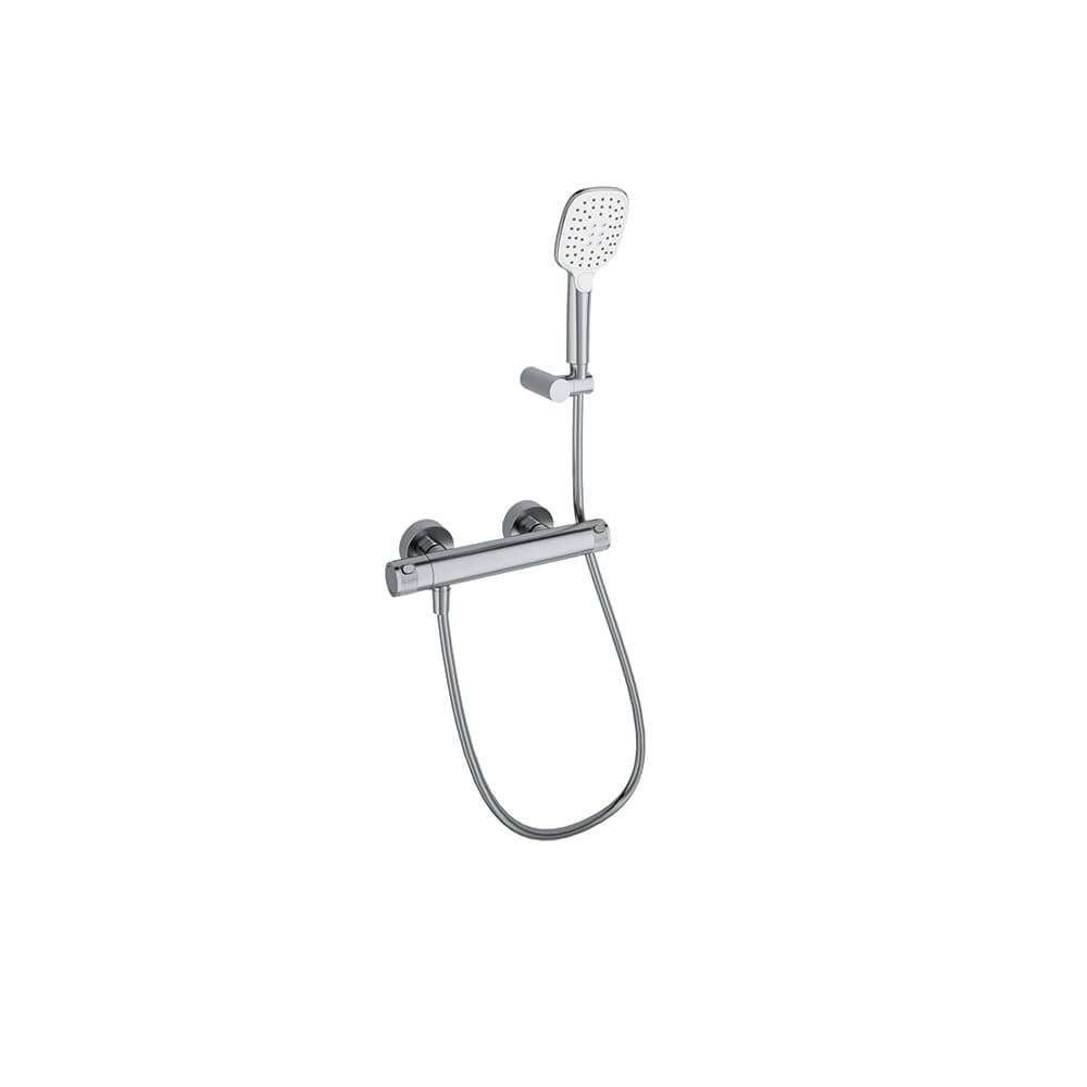 Mamma mia, thermostatic shower mixer with shower set, Brushed stainless steel